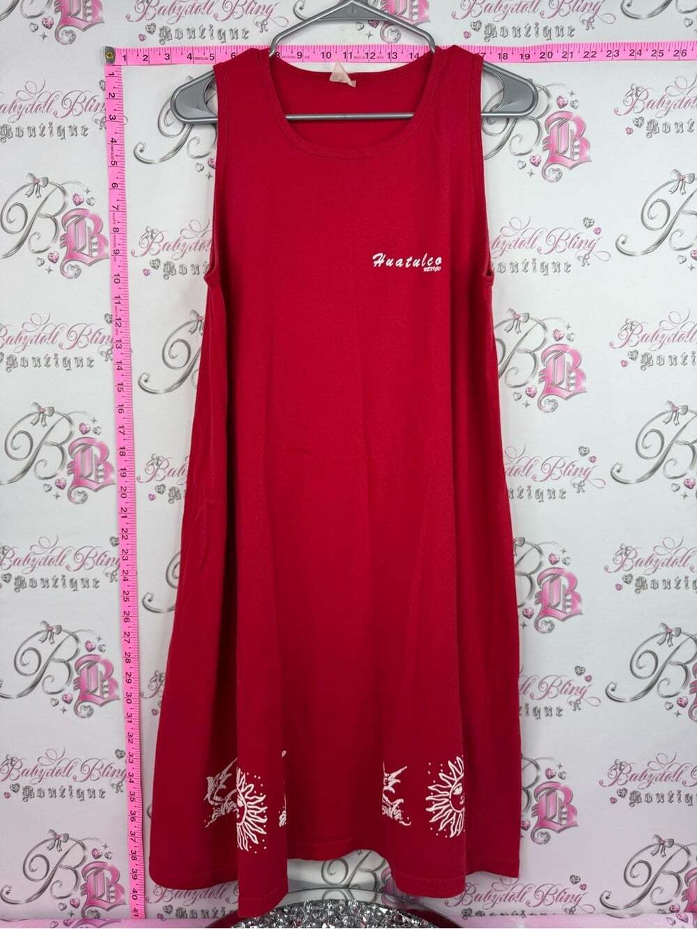 dress Mexico y2k Red Sleeveless Graphic Midi Dress with White Accents